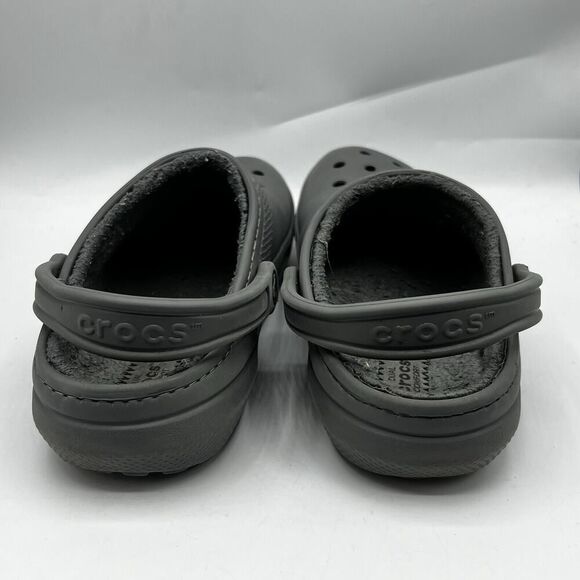 Crocs Dual Comfort Classic Lined Clogs Mens 7 Gray Casual Mules Faux Fur Shoes - Picture 7 of 12